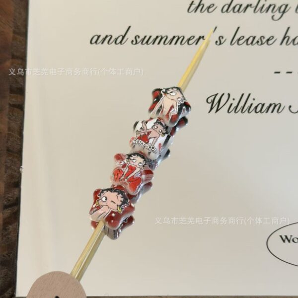 Wholesale 10pcs Star Relief Red Cartoon Girl Acrylic Beads