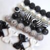Wholesale 50pcs Black and White Printing Mixed Color 20MM Acrylic Large Beads DIY Bow Mixed Beaded Loose Beads Combination