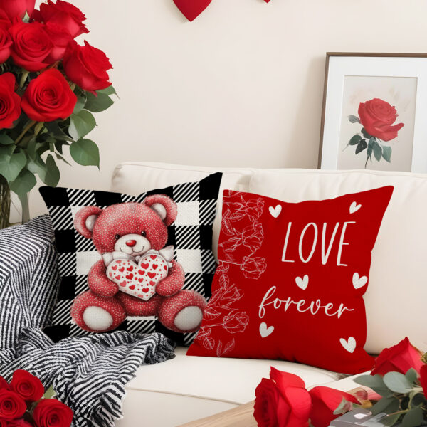Wholesale Plaid Printed Love Pillow Valentine's Day Bedside Cushion Linen