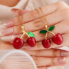 Wholesale Necklace for Women Fruit Red Cherry Pendant Metal Clavicle Necklace