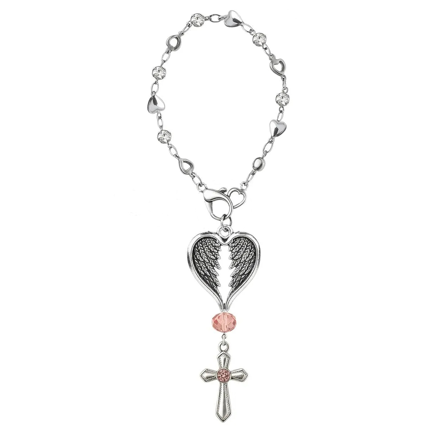 Wholesale Diamond-studded heart chain angel wing cross keychain