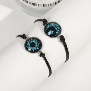 Blue sun and moon braided bracelet [pair]