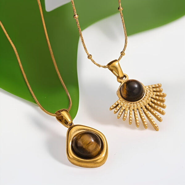 Wholesale Titanium Steel Tiger Eye Stone Pendant Necklace Accessory