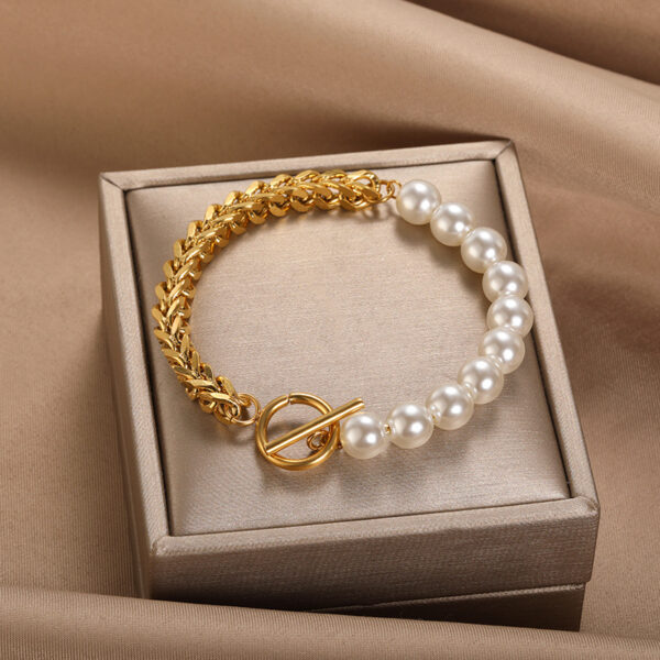 Wholesale personality stitching chain Pearl stainless steel bracelet