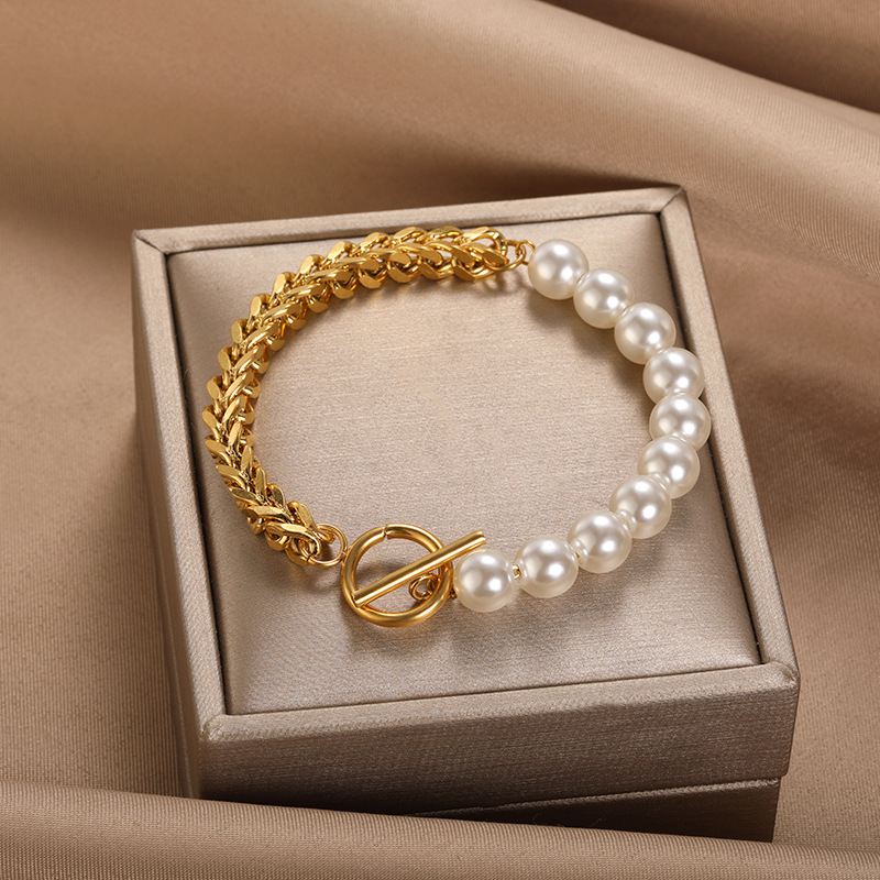 Wholesale personality ing chain Pearl stainless steel bracelet