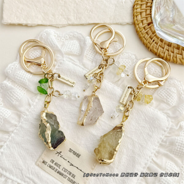 Wholesale Irregular Natural Pink Crystal Alien Lucky Crystal Keychain