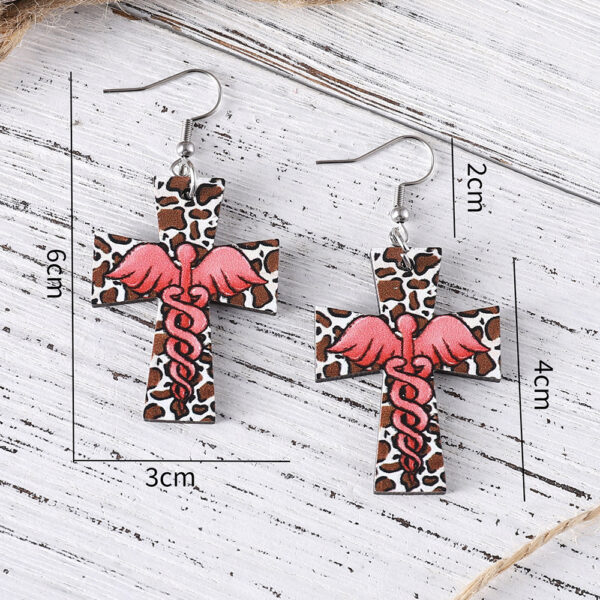 Wholesale Cross Leopard Angel Pendant Earrings Wooden Double-sided Earring Gift