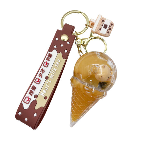 Wholesale Milk tea bear quicksand keychain exquisite cute schoolbag pendant