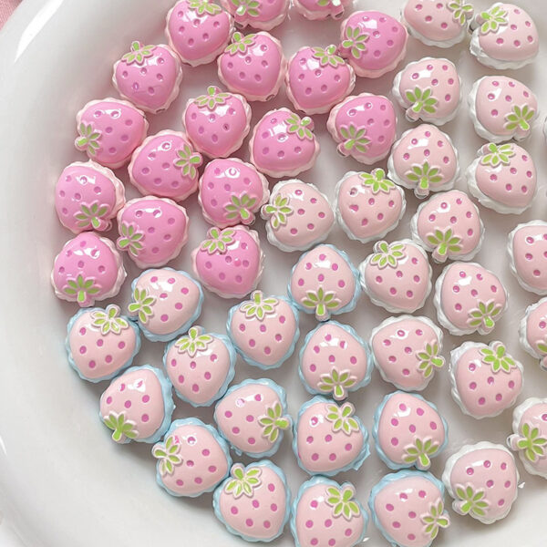 Wholesale 10pcs hand-painted double-sided chubby strawberry Acrylic Beads
