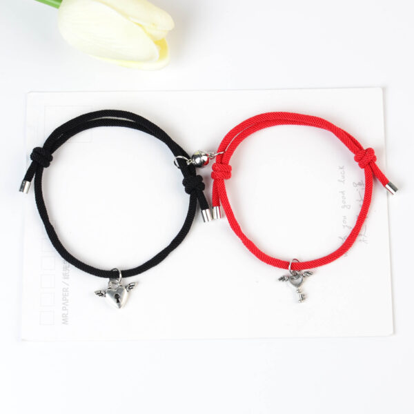 Wholesale Couple Key Lock Magnetic Suction Bracelet Hand Woven
