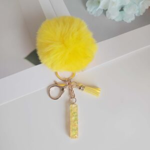 Yellow letter fur ball pendant/I / One piece is also wholesale price