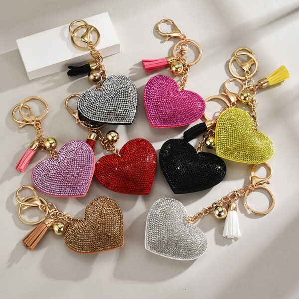 Wholesale Heart-shaped Rhinestone Leather Keychain