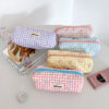 Wholesale Cream Color Plaid Bow Pencil Case
