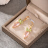 Wholesale Easter Cute Carrot Green Pink Crystal Earrings