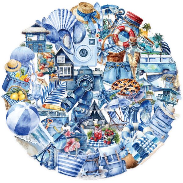 Wholesale 50pcs Transparent Cartoon Blue Beach Waterproof Vinyl Stickers