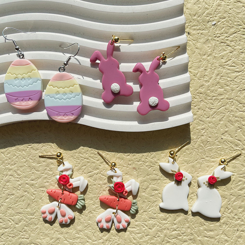 Wholesale lymer clay Easter soft y carrot rabbit earrings
