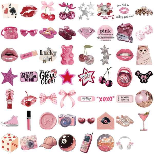 Wholesale 50pcs Cartoon Pink Daily Waterproof Vinyl Stickers