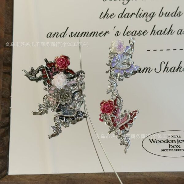 Wholesale 10pcs zircon butterfly gold pink rose relief hanging hole beads