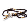 Wholesale Dark Brown Rice-Shaped Rosary Cross Necklace