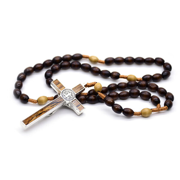 Wholesale Dark Brown Rice-Shaped Rosary Cross Necklace