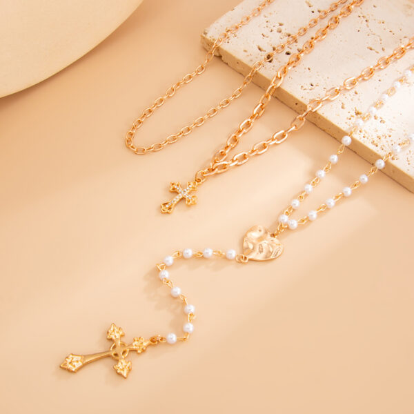 O1CN01He7Pug23kFcAmX6Yv_2588757293-0-cib Wholesale Punk metal cross pendant with pearl bead chain, stackable necklace