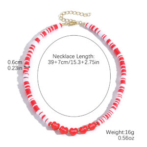 N2411-12 Red and White Love Soft Pottery Necklace