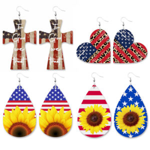 Wholesale Star Stripe Flag Sunflower Independence Day Earrings