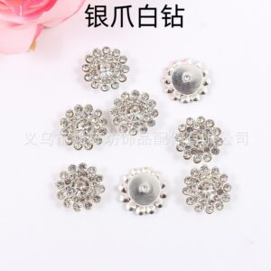 White diamonds on silver base / 14mm three-layer sunflower (glass diamond)