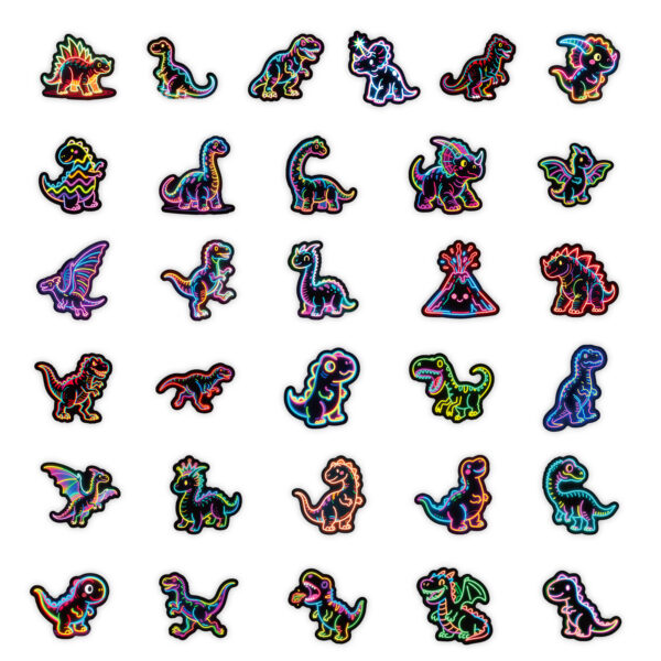 Wholesale 56 Neon Dinosaur Black-Edged Colorful Cartoon Graffiti Stickers