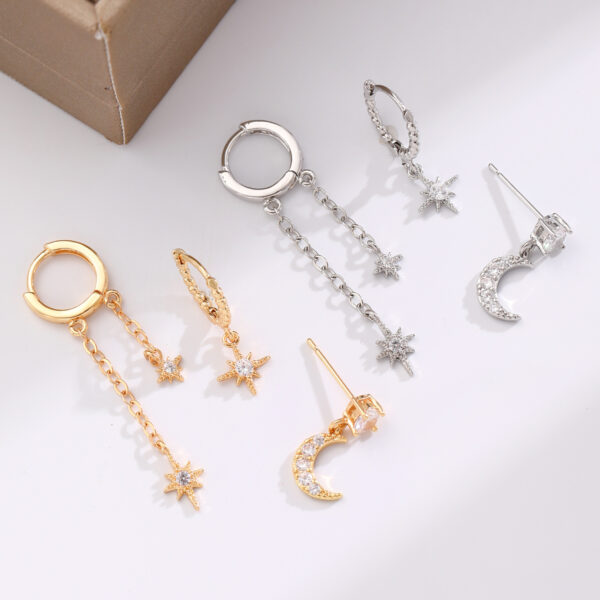 Wholesale Three piece set of asymmetrical earrings for stars and moon