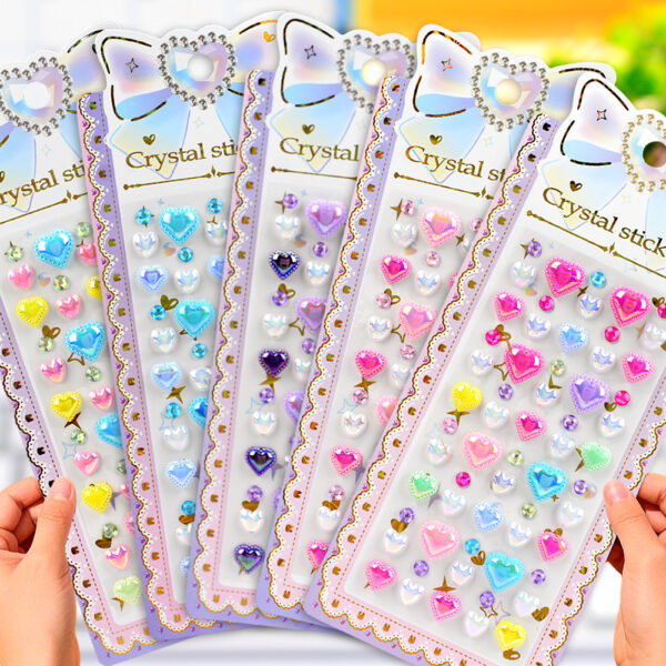 Wholesale Children's Stickers Heart Gemstone Crystal Acrylic Diamond Stickers Heart Decoration Creative DIY Kindergarten Rewards