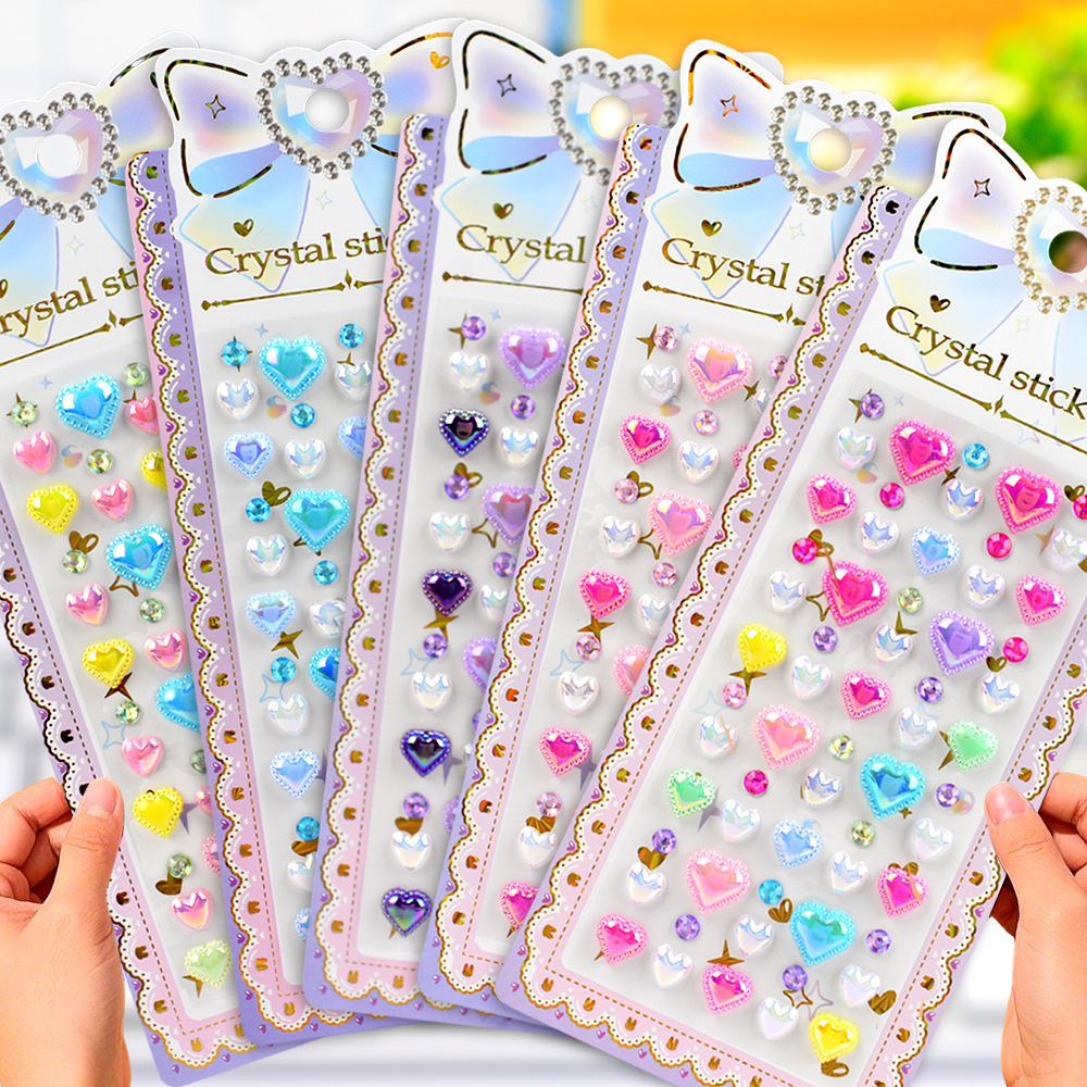 Wholesale Chilen's Stickers Heart Gemstone Crystal Acrylic Diamond Stickers Heart Decoration Creative DIY Kindergarten Rewards