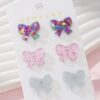 Wholesale Pink Sweet Shining Bow Earring Set