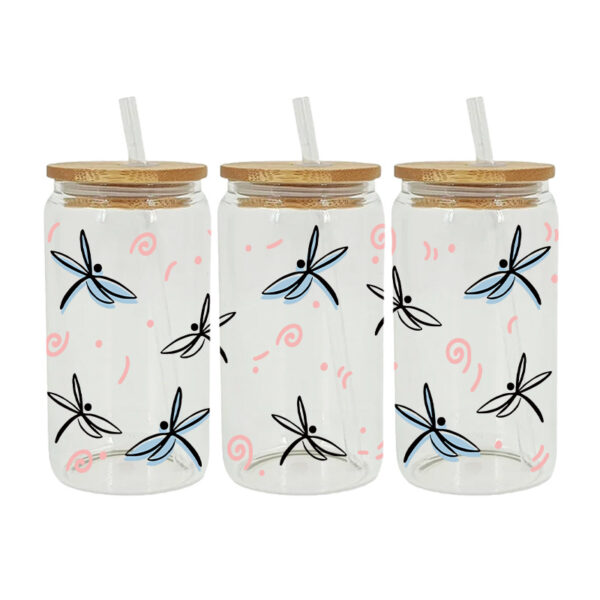 Wholesale Cartoon Cute Dragonfly Bee Insect Theme 16oz Cup UV DTF Wraps