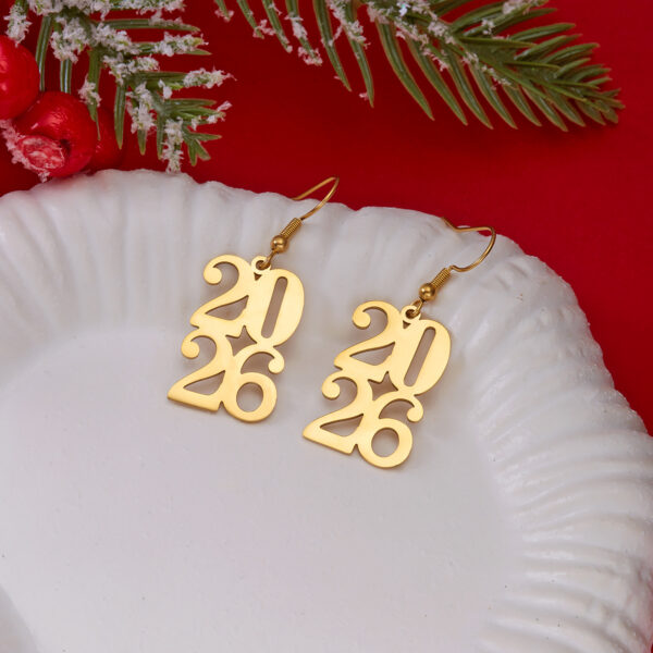 Wholesale Stainless steel gold openwork number earrings for women