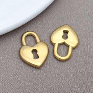 T2369-gold stainless steel small flat love lock-12x17x3mm aperture 4x6mm-1.64g