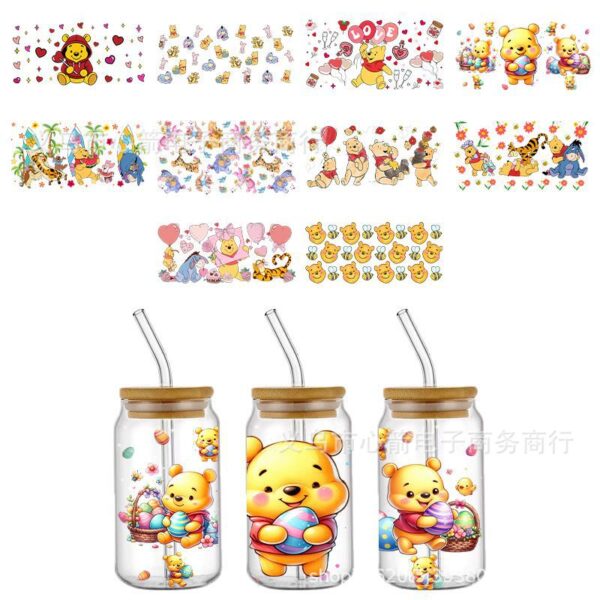 Wholesale Hot Sale New Pooh Bear UV DTF Transfer Crystal Transparent Sticker Waterproof Scratch Resistant Cartoon Wholesale Cross Border