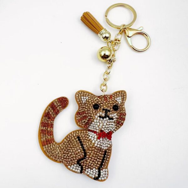 Wholesale 12pcs velvet rhinestone cat keychain fashionable crystal-studded keychain