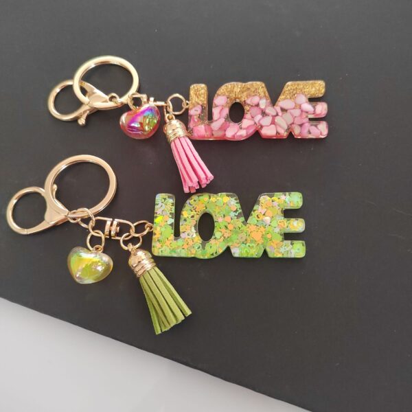Wholesale Letter LOVE Tassel Sequin Drop Glue Resin Pendant Keychain