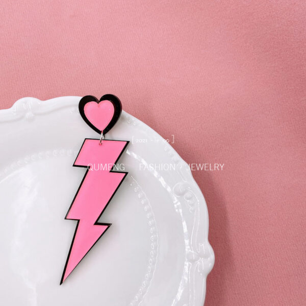 Wholesale Valentine's Day Pink Lightning Love Acrylic Earrings