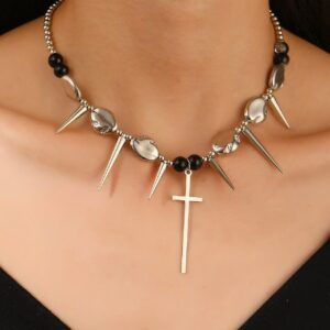 Cross-shaped studded necklace - X3736