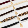 Wholesale Leopard-print velvet pearl layered necklace
