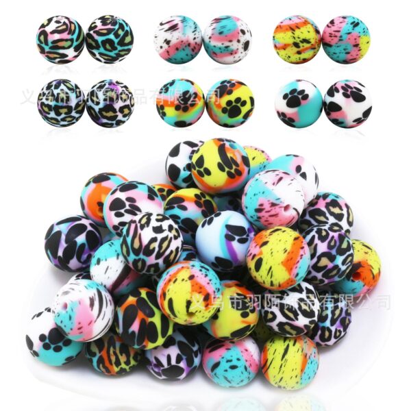Wholesale 50PCS/PACK Leopard Print Water Transfer Silicone Beads