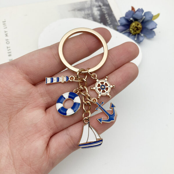 Wholesale Blue Sailing Lighthouse Life Buoy Keychain