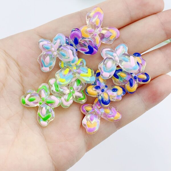 Wholesale 10pcs Hand drawn candy butterfly straight hole acrylic beads