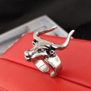 Wholesale Western style men's bull head ring adjustable