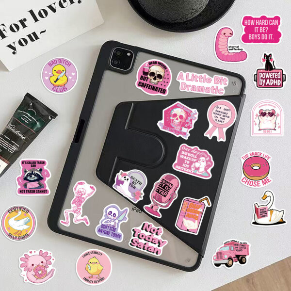 Wholesale 50pcs cartoon pink satirical graffiti watercolor proof vinyl stickers