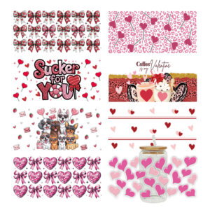 Wholesale Pink Cartoon Heart Valentine's Day 16oz Cup UV DTF Wraps