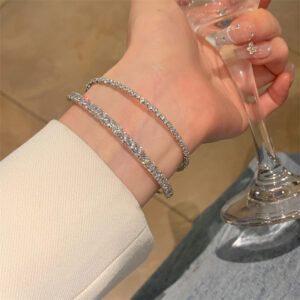 Wholesale Silver Full Diamond Sparkling Zircon Open Bracelet