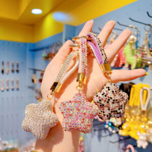 Wholesale Cute cartoon full diamond pentagram keychain